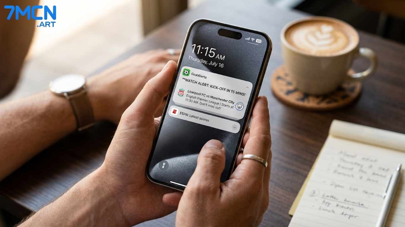 Giao diện App 7M thông báo nhắc nhở lịch thi đấu đội bóng yêu thích