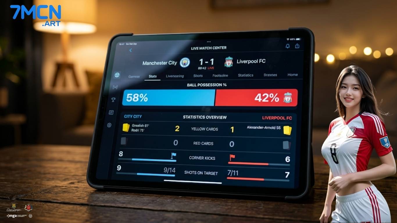 Chi tiết thống kê thẻ phạt và phạt góc trên app Livescore 7mcn