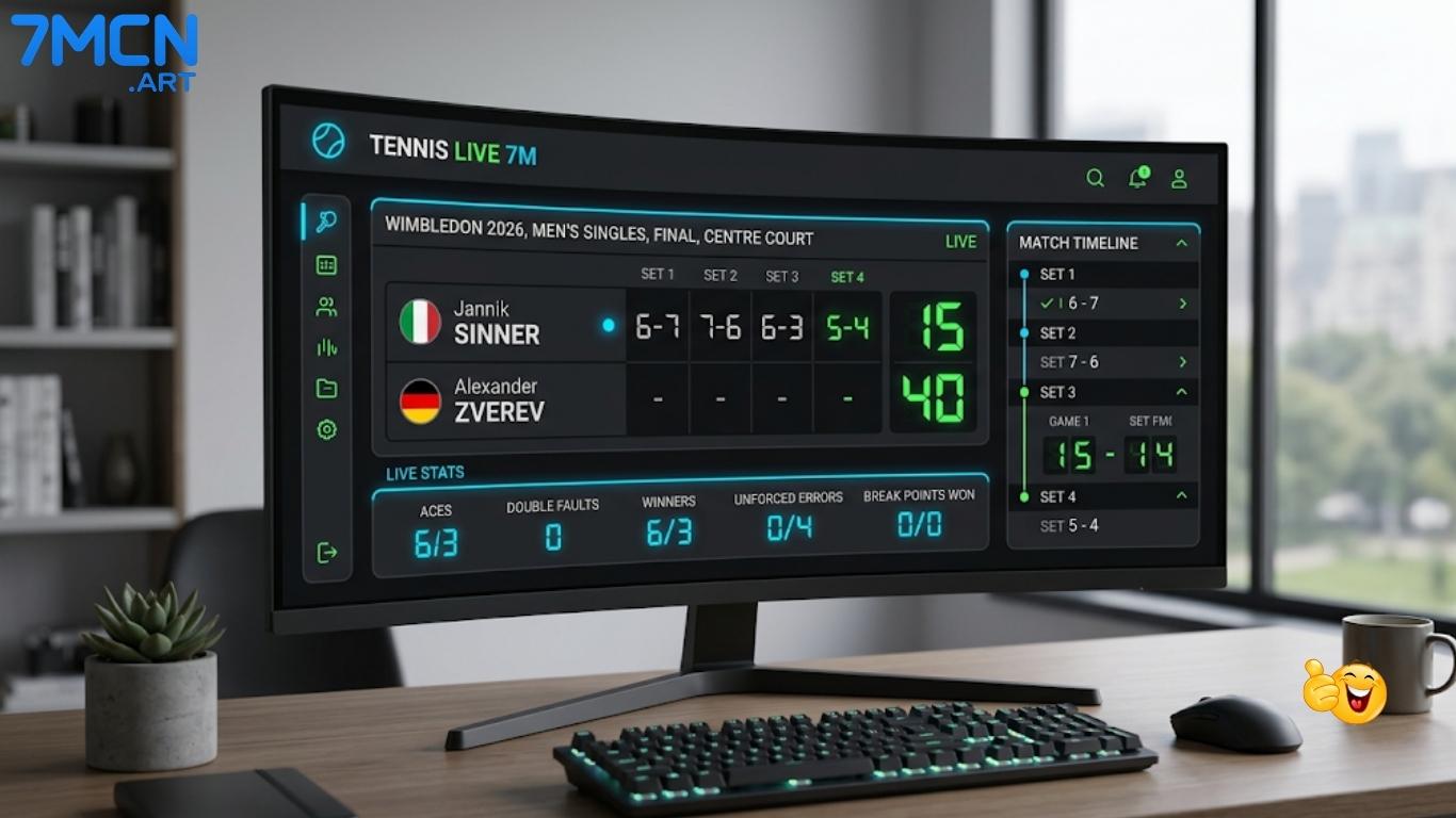 Giao diện tỷ số tennis cập nhật trực tuyến trên hệ thống 7MCN